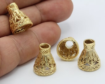 14 x 17 mm, dimension intérieure 12 mm, capuchon conique à pampille plaqué or brillant 24 carats - GLD224