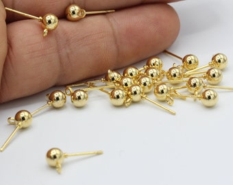 5x16mm 24 k Shiny Gold Plated Ball Ear Post - GLD188