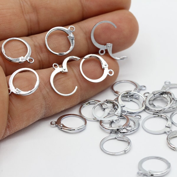 12x14mm Rhodium Plated Leverback Earring Findings, Plain Leverback Finding - RDM197