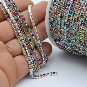 SS12 ( 3mm ) Silver Tone Crystal AB , Crystal Rhinestone Banding Chain - High Quality Czech Stones - Radiant - CHN150