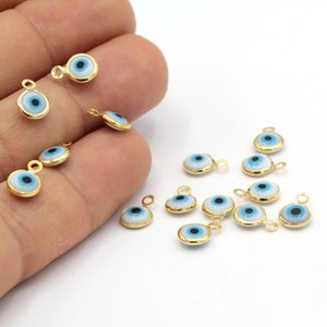 24 k Shiny Gold Plated Round Charms , Evil Eye Pendant 7x10mm - GLD1364