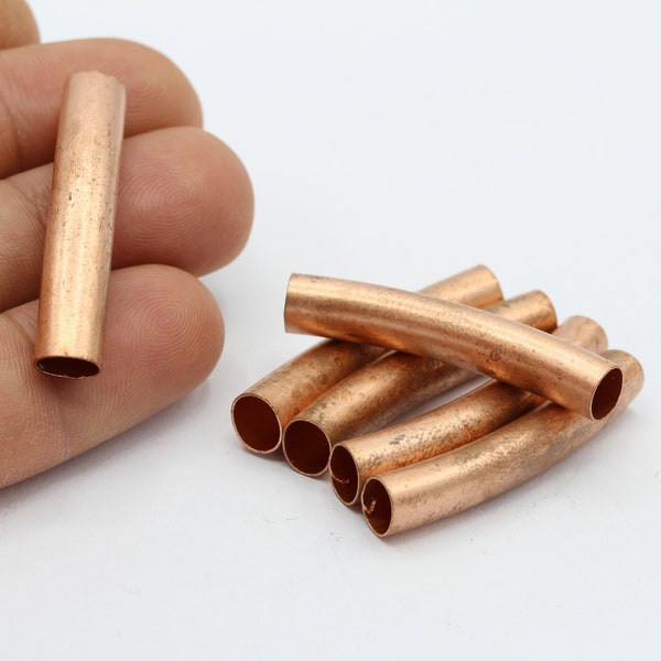 7x40mm Raw Copper Round Curved Tubes , Round Curved Tube Beads , Cuff Tubes , Bracelet Bangle  - RAW227