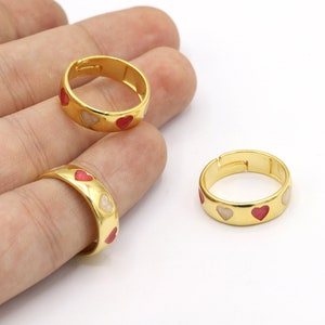 Inner Size 18mm 24 K Shiny Gold Plated Heart Ring Settings, Adjustable Rings, Heart Rings, Handmade Rings,Heart Enamel Ring - GLD2129-1