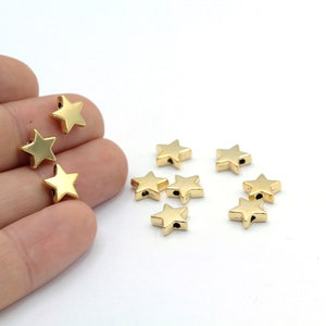 9mm 24 k Shiny Gold Plated Star Beads , Spacer Beads  - GLD-1160