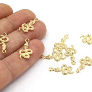 24K Shiny Gold Plated Snake Charm,Snake Pendant, Snake Earring Charm, Moon Phases on Snake Charm, Laser Cut Jewelry Making Supplies, GLD1287