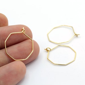 20mm 24 k Shiny Gold Plated Hexagon Earring , Hexagon Earrings , Ear Wire - GLD417