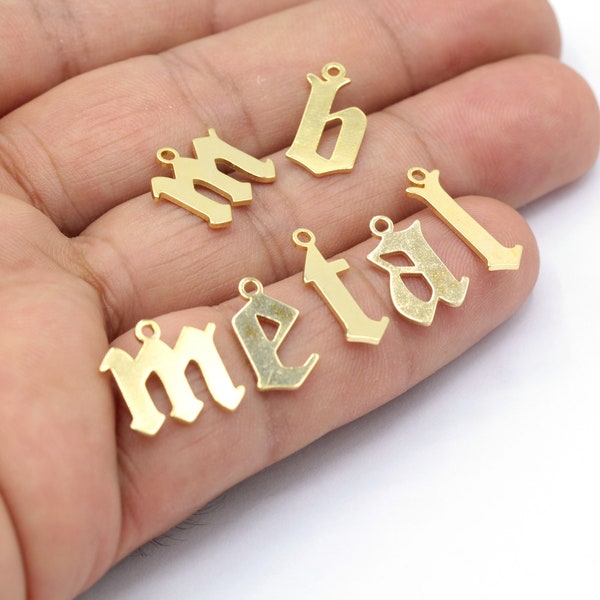 Shiny Gold Letter Charms, Tiny Alphabet Charms, Tiny English Letter Charms, 24K Gold Plated Charms, Gold Letter Bead, Silver Plated Letter