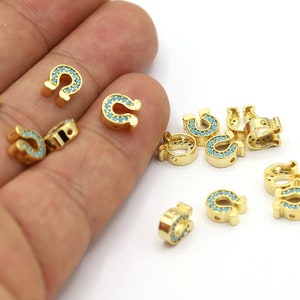 7x8mm 24 K Shiny Gold Plated CZ Micro Pave Horseshoe Beads, CZ Pave Horse Charms, Cubic Zirconia Horse Bracelet Charms, Horse Beads - CZ198