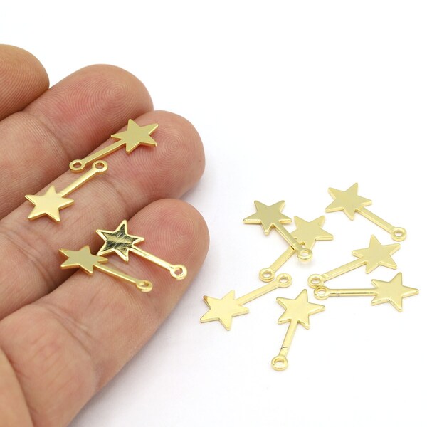 6 pcs 9x20mm 24 K Shiny Gold Plated Star Charms, Star Pendants, Gold Plated Star, Jewelry Making, Necklace Findings, Star Charms - GLD2028