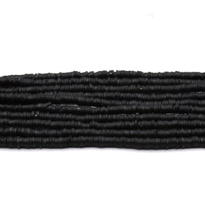 May include: A strand of black round beads, each bead is flat and has a slightly irregular shape.