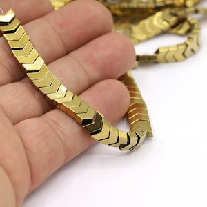 3x8mm Gold Color Chevron Hematite Beads, Arrow Hematite, Necklace Findings, Bracelet Findings, 1 Strand - Approximately 100 Beads - BK106