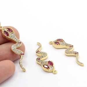 9x42mm 24 k Shiny Gold Plated CZ Snake Charm - GLD1233-2