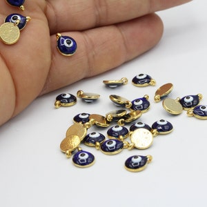 8 x 10 mm 24 k glänzend vergoldet runde Charms, Evil Eye Anhänger - GLD261