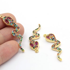9x42mm 24 k Shiny Gold Plated CZ Snake Charm - GLD1233-1