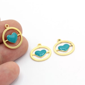 16x19mm 24 k Shiny Gold Plated framed heart Charms , Heart Pendants ,Necklace Findings - GLD1247-1
