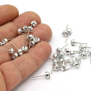 5x14mm Rhodium Plated Round Ear Post, Earring Findings, Rhodium Plated Earrings, Earring Charms, Earring Findings, Earring - RDM787