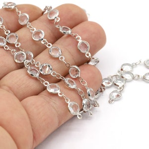7mm Rhodium Plated Linked  Crystal Chains , Foot Chains , Rosary Chain , Channel Set Chains ,  Necklace Findings - CHN309
