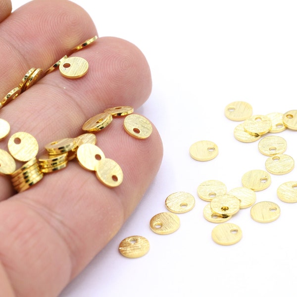 6mm 24 k Shiny gold plated Textured Round Stamping Blanks,  Round Disc Charms, Gold Plated Laser Engraving Disc, - GLD1771