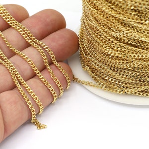 2.5X3.5mm 24 k Shiny Gold Plated Curb Chains , Soldered Chains,  knitting chain, Gold Plated Necklace Chain, Pendant Chain, - CHN315