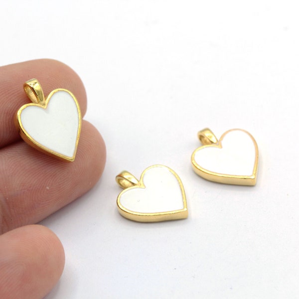 14x17mm 24 k Shiny Gold Plated Heart Pendants , double-sided enamel , Heart Necklace, Necklace Findings  - GLD1180-6