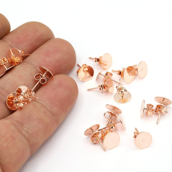 8x12mm Rose Gold Plated Earring Studs, Rose Gold Plated Earring Nails, Flat Anchor Nail, Flat Stud, Earring Stud,Flat Pad Earring - RSG358-1