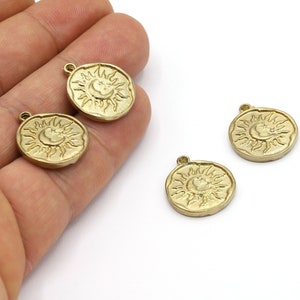 19x22mm Raw Brass Moon and Sun Face Pendant, Sun Necklace, Moon Necklace, Sun Pendants, Raw Brass Moon and Sun Charms, Raw Brass - RAW612