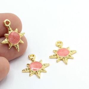 Dijes de estrella polar esmaltada roja bañados en oro brillante de 24 k (17 x 21 mm), medallón, accesorios para collar - GLD882-1-2