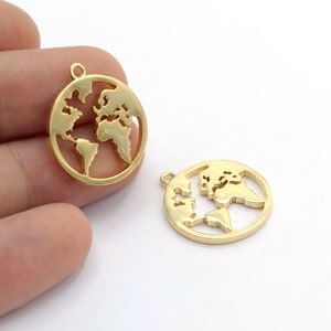 20 x 23 mm 24 k glänzender vergoldeter Weltkartenanhänger, Erdanhänger, Weltanhänger, Reiseanhänger - GLD1064