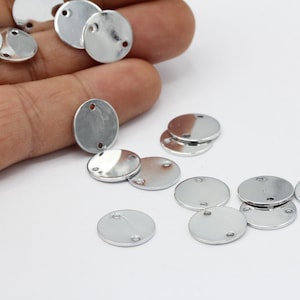 14mm Rhodium Plated  Two Holes Round Disc Charms - RDM40