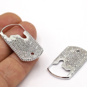 20x33mm Rhodium Plated CZ Micro Pave Square Pendant, CZ Pave Round Charms, Cubic Zirconia Necklace Charms, Necklace Findings - CZ436