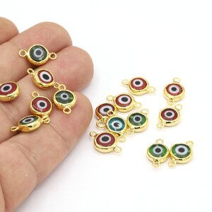 9 x 15 mm 24 K glänzend Vergoldet Evil Eye Charme, runde Charms, Evil Eye Runde Charms, Armband Zubehör, Runde Armband, Evil Eye - GLD1955