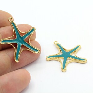 27x31mm 24 k Shiny Gold Plated  Enamel Star Charms , Starfish Pendants , Necklace Findings - GLD1413-1