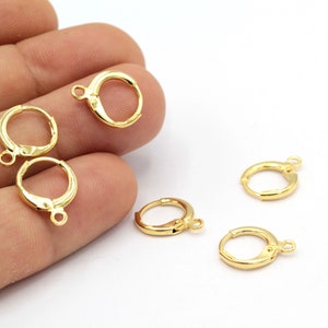 12x15mm 24 k Shiny Gold Plated  Earring Findings, Dainty Hoops , Gold Plated Earring Earlier  - GLD1368