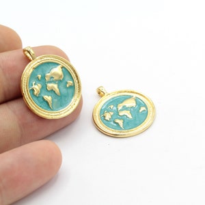 22 x 27 mm 24 k glänzender vergoldeter Weltkartenanhänger, Erdanhänger, Weltanhänger, Reiseanhänger - GLD1290