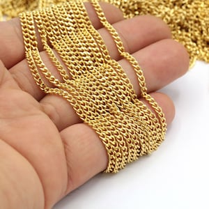 3x4mm 24 k Shiny Gold Plated Curb Chains , Soldered Chains,  knittin chain - CHN136