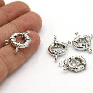 15mm Rhodium Plated Spring Clasp, Round Clasp, Necklace Findings, Necklace Clasps, Round Pendants, Rhodium Plated Clasp - RDM917