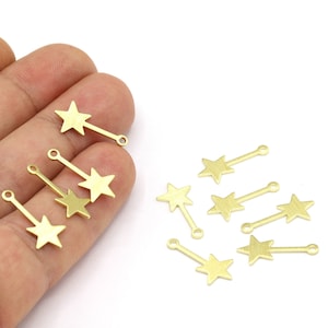6 pcs 9x20mm Raw Brass Brushed Star Charms, Star Pendants, Raw Brass Star, Star Pendants, Jewelry Making, Necklace Findings, Star - RAW582