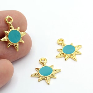 Dijes de estrella polar esmaltados con turquesa bañados en oro brillante de 24 k (17 x 21 mm), dijes de estrella polar esmaltados, medallón colgante, accesorios para collar - GLD882-1