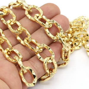 15x20mm 24 k Shiny Gold Plated Patterned Chain , Bulk Chains, Handmade Gold Plated Chains,  - CHN488