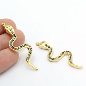 17x52mm 24 k Shiny Gold Plated CZ Snake Charm - GLD1233-3