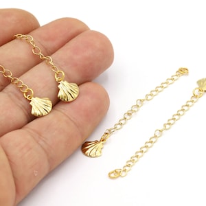 2,5” 24 K Shiny Gold Plated Extender Chains, Extension Chains, Extender Chain With Shell, Extender Shell, Necklace Apparatus  - GLD2099-1