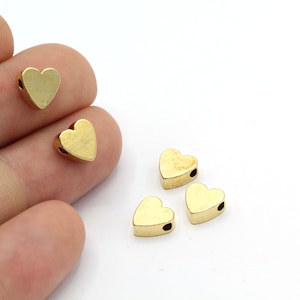 7,5x8mm 24 k Shiny Gold Plated herat  Beads , Heart Beads , Gold Tube Beads , Flat heart Beads , Stamping Tag - GLD1328