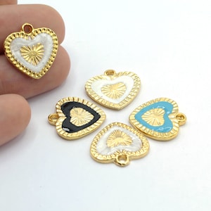18x19mm 24 k Shiny Gold Plated Heart Charms , Enamel Heart Pendants , Heart Pendnats , Necklace Findings  - GLD811
