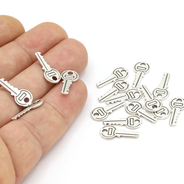 8x18mm Antique Silver Plated Key Charms, Mini Key Pendants, Necklace and Bracelet Findings, Antique Silver Mini Key, Mini Key Charms - TS243