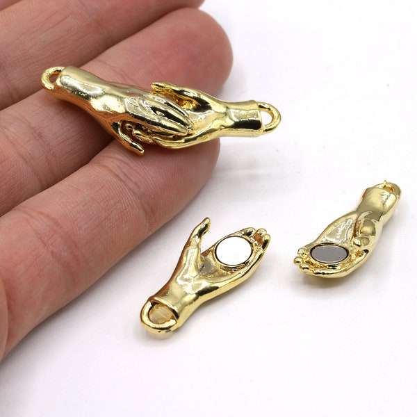 24 k Shiny Gold Plated Hamsa charms, Hand Pendant ,Hand amulet Necklace Sterling Gold Unisex, Gold Hand Necklace, 12x44mm - GLD878
