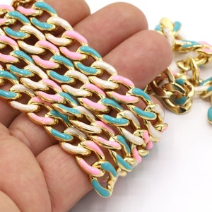 10x14mm 24 k Shiny Gold Plated Curb Chains , Enamel Chain Soldered Chains, Gold Plated Curb Chains, Knitting Chain, Necklace Chains,- CHN481