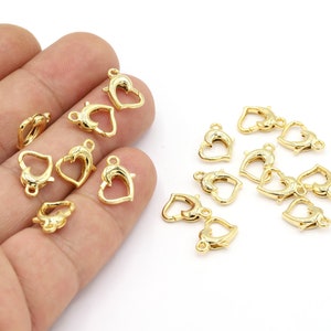 13mm 24 k Shiny Gold  Plated Heart Lobster Clasp, Gold Color Lobster Claps, Heart Lobster, Heart Claps, Heart Findings, - GLD1880