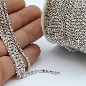 SS8.5 ( 2,5mm ) Silver Tone Crystal AB , Crystal Rhinestone Banding Chain - High Quality Czech Stones - Radiant - CHN133