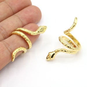 17mm inner 24 k Shiny Gold Plated Snake Ring, Snake Chrams ,Snake Circle, Adjustable Snake Ring, Gold Plated Snake, 21x35mm - GLD439