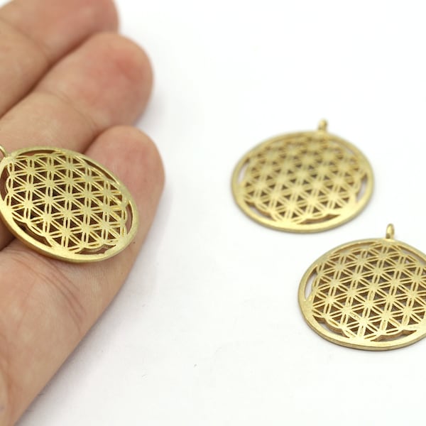 25x27mm Raw Brass Flower Of Life, Yoga Charms, Yoga Necklace, Flower Of Life Pendants, Flower Pendants, Flower Charms, Yoga - RAW648